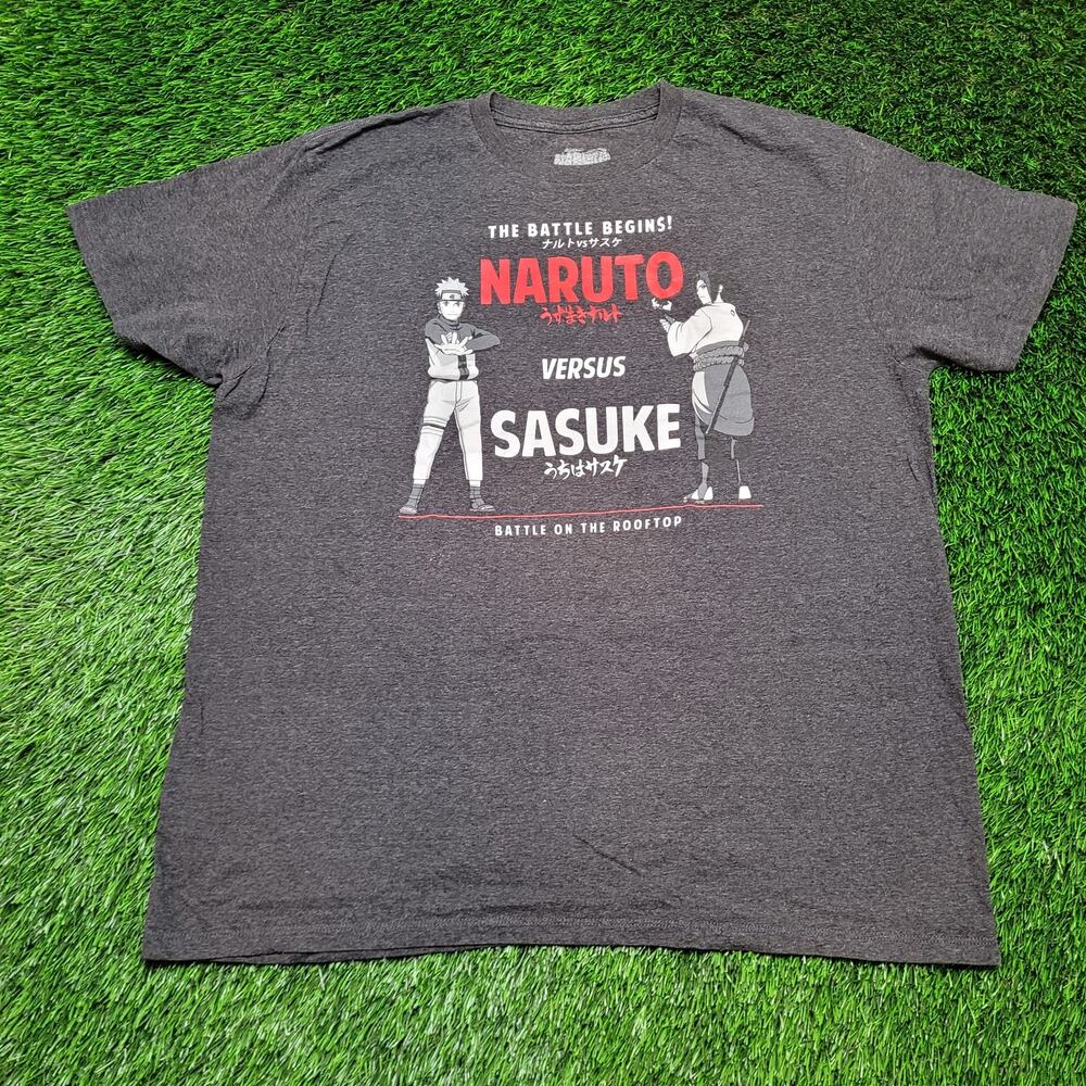 Naruto Shippuden Naruto vs Sasuke Rooftop Battle Anime T-Shirt Mens XL